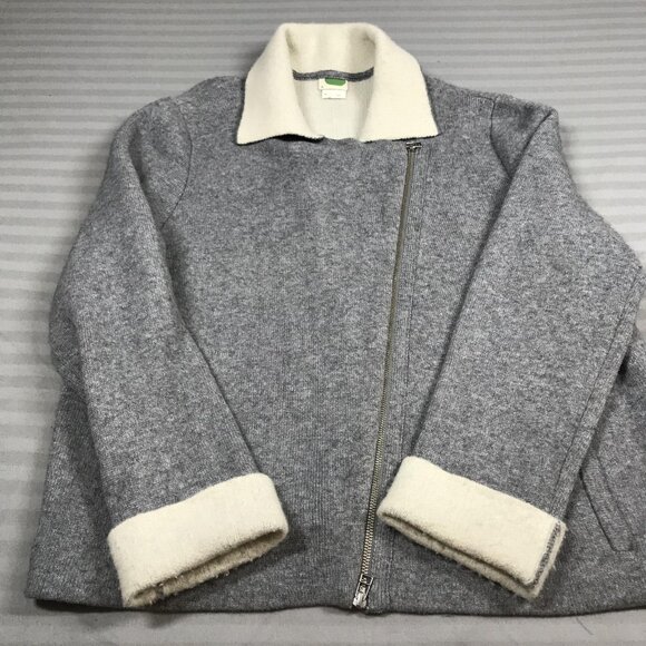Anthropologie Jacket Womens XL Gray Ivory Asymmetrical Zip Knit Sweater Moto - Picture 1 of 5
